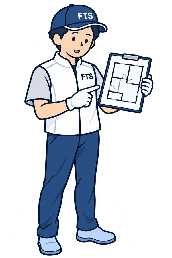 図面で作業範囲を説明するFTSスタッフ